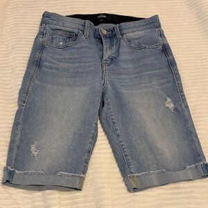 Lularoe Premium Light Blue Denim Bermuda Shorts Sz 26 lightly distressed